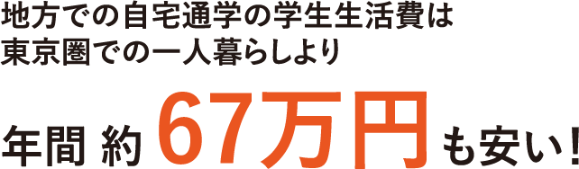 地方での自宅通学の学生生活費は東京圏での一人暮らしより年間約76万円も安い！