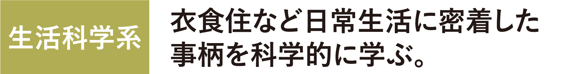 生活科学系　衣食住など日常生活に密着した事柄を科学的に学ぶ。